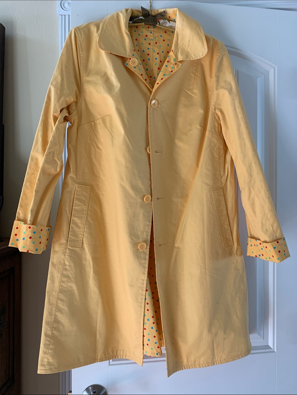 Reversible Yellow and Polka Dot Womens Raincoat